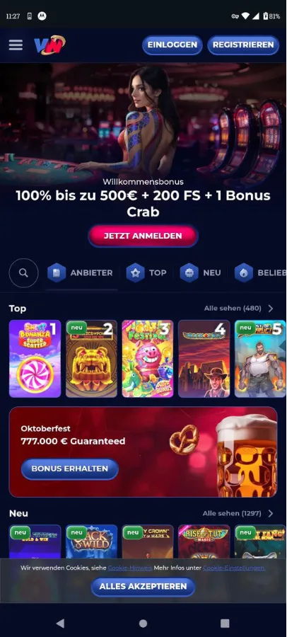 Viper Win Casino Hauptbildschirm